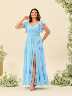 A-Line/Princess Ankle-Length Sleeveless Plus Size Bridesmaid Dresses With Ruffles — view 3