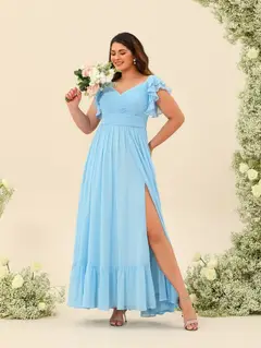 A-Line/Princess Ankle-Length Sleeveless Plus Size Bridesmaid Dresses With Ruffles — view 4
