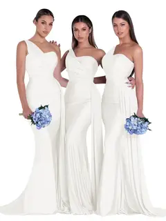 Mermaid/Trumpet Satin One-Shoulder Sleeveless Floor-Length Bridesmaid Dresses — view 3