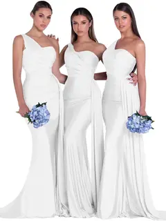 Mermaid/Trumpet Satin One-Shoulder Sleeveless Floor-Length Bridesmaid Dresses — view 4