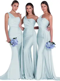 Mermaid/Trumpet Satin One-Shoulder Sleeveless Floor-Length Bridesmaid Dresses — view 13