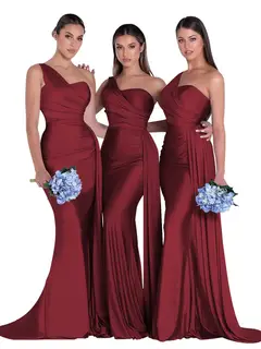 Mermaid/Trumpet Satin One-Shoulder Sleeveless Floor-Length Bridesmaid Dresses — view 14