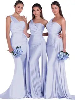 Mermaid/Trumpet Satin One-Shoulder Sleeveless Floor-Length Bridesmaid Dresses — view 17
