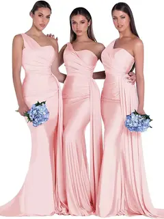 Mermaid/Trumpet Satin One-Shoulder Sleeveless Floor-Length Bridesmaid Dresses — view 20
