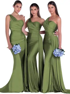 Mermaid/Trumpet Satin One-Shoulder Sleeveless Floor-Length Bridesmaid Dresses — view 21
