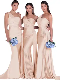 Mermaid/Trumpet Satin One-Shoulder Sleeveless Floor-Length Bridesmaid Dresses — view 24