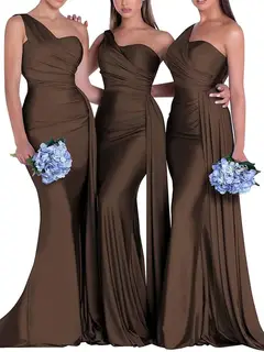 Mermaid/Trumpet Satin One-Shoulder Sleeveless Floor-Length Bridesmaid Dresses — view 30