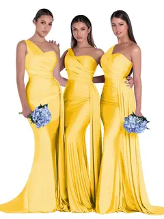 Mermaid/Trumpet Satin One-Shoulder Sleeveless Floor-Length Bridesmaid Dresses — view 40