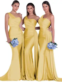 Mermaid/Trumpet Satin One-Shoulder Sleeveless Floor-Length Bridesmaid Dresses — view 42