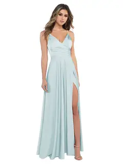 A-Line/Princess Satin V-Neck Sleeveless Floor-Length Bridesmaid Dresses — view 3