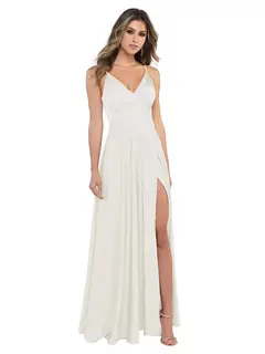 A-Line/Princess Satin V-Neck Sleeveless Floor-Length Bridesmaid Dresses — view 6
