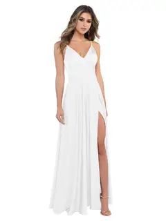 A-Line/Princess Satin V-Neck Sleeveless Floor-Length Bridesmaid Dresses — view 7