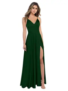 A-Line/Princess Satin V-Neck Sleeveless Floor-Length Bridesmaid Dresses — view 8