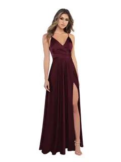 A-Line/Princess Satin V-Neck Sleeveless Floor-Length Bridesmaid Dresses — view 10
