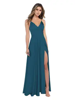 A-Line/Princess Satin V-Neck Sleeveless Floor-Length Bridesmaid Dresses — view 15