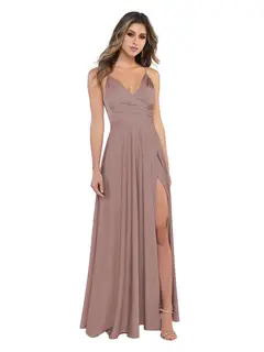 A-Line/Princess Satin V-Neck Sleeveless Floor-Length Bridesmaid Dresses — view 17