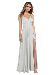 A-Line/Princess Satin V-Neck Sleeveless Floor-Length Bridesmaid Dresses — view 18