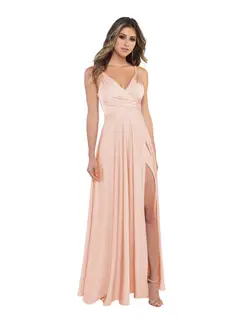 A-Line/Princess Satin V-Neck Sleeveless Floor-Length Bridesmaid Dresses — view 20