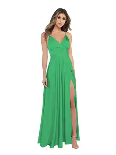 A-Line/Princess Satin V-Neck Sleeveless Floor-Length Bridesmaid Dresses — view 24