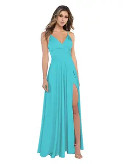 A-Line/Princess Satin V-Neck Sleeveless Floor-Length Bridesmaid Dresses — view 26