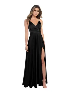 A-Line/Princess Satin V-Neck Sleeveless Floor-Length Bridesmaid Dresses — view 27