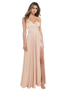 A-Line/Princess Satin V-Neck Sleeveless Floor-Length Bridesmaid Dresses — view 28