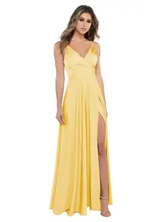 A-Line/Princess Satin V-Neck Sleeveless Floor-Length Bridesmaid Dresses — view 29