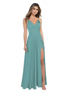 A-Line/Princess Satin V-Neck Sleeveless Floor-Length Bridesmaid Dresses — view 31