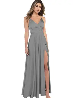 A-Line/Princess Satin V-Neck Sleeveless Floor-Length Bridesmaid Dresses — view 32