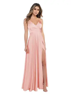 A-Line/Princess Satin V-Neck Sleeveless Floor-Length Bridesmaid Dresses — view 34