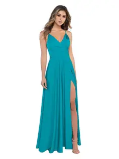 A-Line/Princess Satin V-Neck Sleeveless Floor-Length Bridesmaid Dresses — view 39
