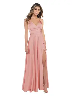 A-Line/Princess Satin V-Neck Sleeveless Floor-Length Bridesmaid Dresses — view 40