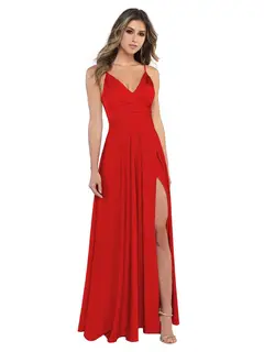 A-Line/Princess Satin V-Neck Sleeveless Floor-Length Bridesmaid Dresses — view 42