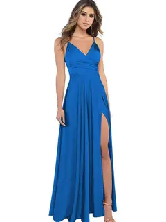 A-Line/Princess Satin V-Neck Sleeveless Floor-Length Bridesmaid Dresses — view 43