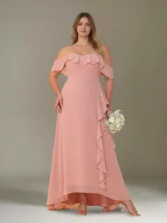 A-Line/Princess Off-the-Shoulder Asymmetrical Chiffon Plus Size Bridesmaid Dresses with Ruffles — view 1