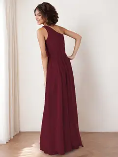 A-Line/Princess One-Shoulder Sleeveless Floor-Length Bridesmaid Dresses with Pocket & Ruffles — view 2