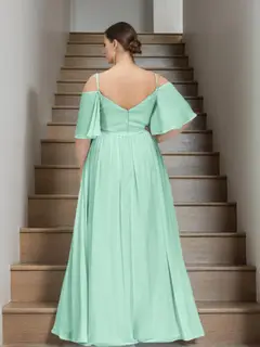 A-Line/Princess Spaghetti Straps Short Sleeves Floor-Length Plus Size Bridesmaid Dresses — view 2