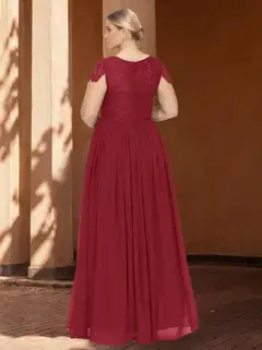 A-Line/Princess Scoop Neck Short Sleeves Floor-Length Plus Size Bridesmaid Dress With Embroidery — view 2
