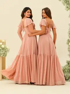 A-Line/Princess Ruffles Floor-Length Short Sleeves Plus Size Bridesmaid Dresses — view 2