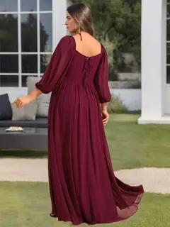A-Line/Princess Sweetheart 3/4 Length Sleeves Floor-Length Plus Size Bridesmaid Dresses With Ruffles — view 2