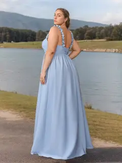 A-Line/Princess Sweetheart Sleeveless Floor-Length Plus Size Bridesmaid Dresses with Ruffles & 3D Flower — view 2