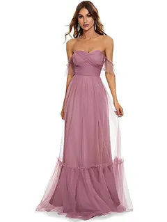 A-Line/Princess Sleeveless Off-the-Shoulder Floor-Length Bridesmaid Dresses — view 1