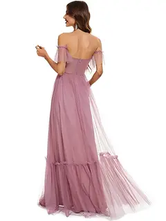 A-Line/Princess Sleeveless Off-the-Shoulder Floor-Length Bridesmaid Dresses — view 3
