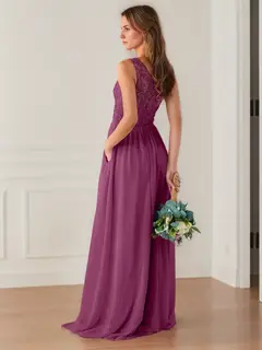 A-Line/Princess One-Shoulder Sleeveless Floor-Length Bridesmaid Dresses with Lace,Beaded & Embroidered — view 2
