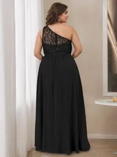 A-Line/Princess One-Shoulder Sleeveless Floor-Length Bridesmaid Dresses with Lace,Beaded & Embroidered — view 4