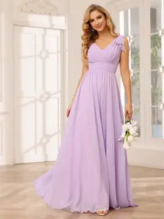 A-Line/Princess V-Neck Short Sleeves Long Bridesmaid Dresses with Ruffles — view 6