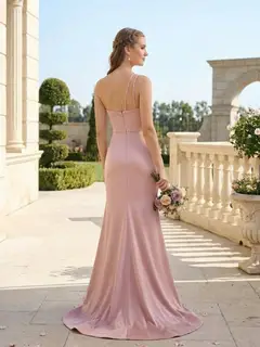 Trumpet/Mermaid One-Shoulder Bridesmaid Dresses With Sweep Train&High Split Silk Satin Sleeveless Floor-Length — view 2