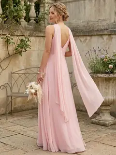A-Line/Princess Cowl Neck Sleeveless Floor-Length Chiffon Bridesmaid Dresses With High Split — view 2