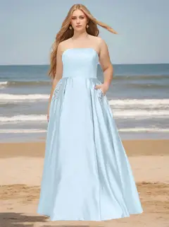 A-Line/Princess Strapless Neck Sleeveless Floor-Length Chiffon Plus Size Bridesmaid Dress — view 1