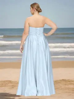 A-Line/Princess Strapless Neck Sleeveless Floor-Length Chiffon Plus Size Bridesmaid Dress — view 2